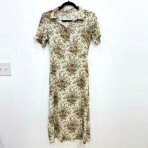 Tahari floral cottage core long shirtdress sz small